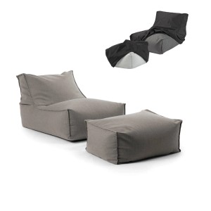 mokebo Outdoor Sitzsack Sundowner mit Hocker in Steingrau, inklusive Schutzhülle.