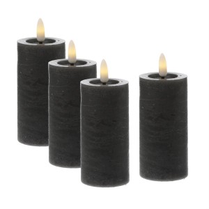 4er Set graue LED Kerzen in Rustik Optik mit Timer für Adventskranz, Höhe 12,5cm.