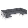 vidaXL 6-tlg. Gartenlounge-Set aus Kiefernholz, weiß mit anthrazitfarbenen Kissen.