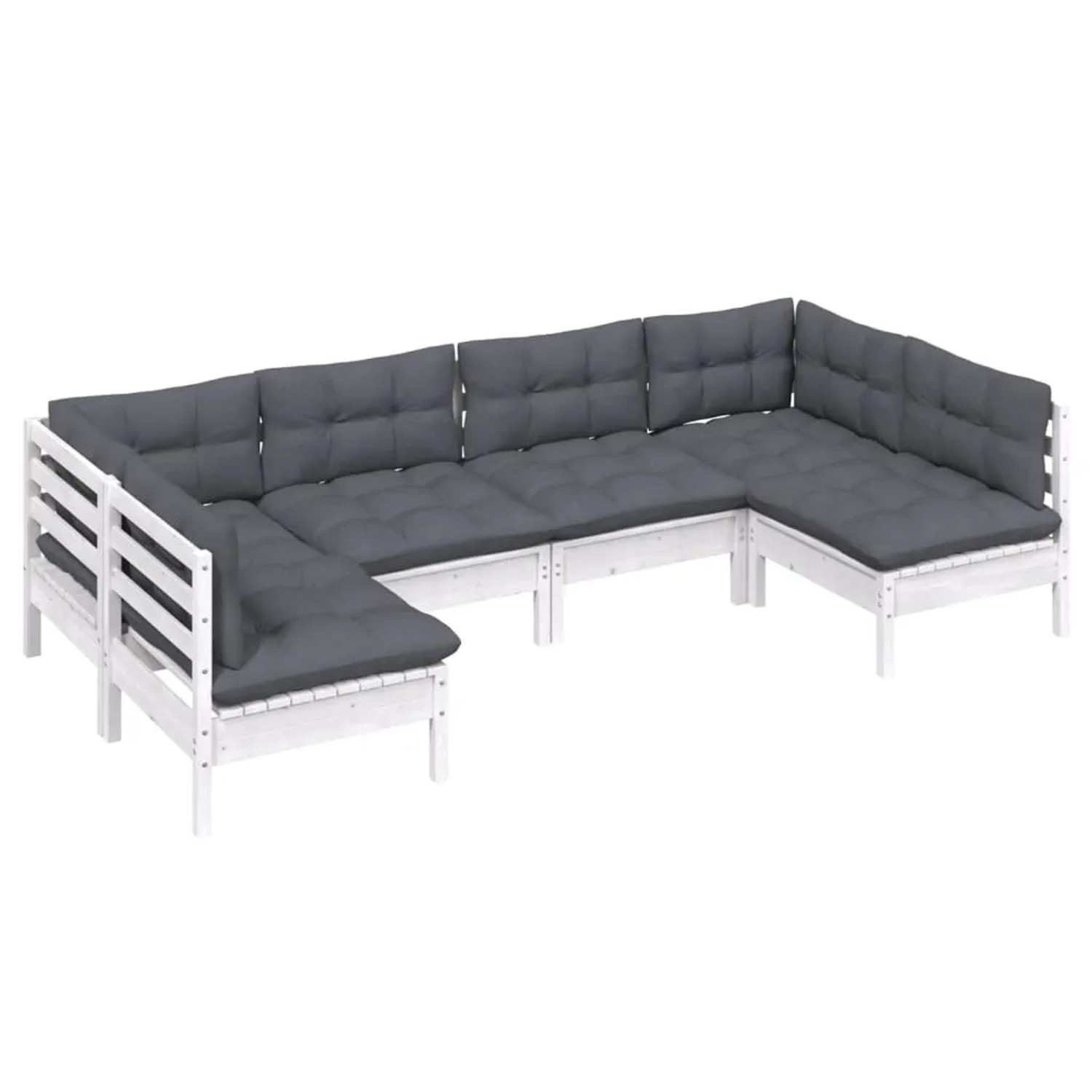vidaXL 6-tlg. Gartenlounge-Set aus Kiefernholz, weiß mit anthrazitfarbenen Kissen.