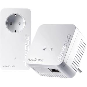 Devolo WLAN Magic 1 WiFi Starter Kit: Zwei weiße Netzwerkadapter für Mesh-WLAN aus der Steckdose.