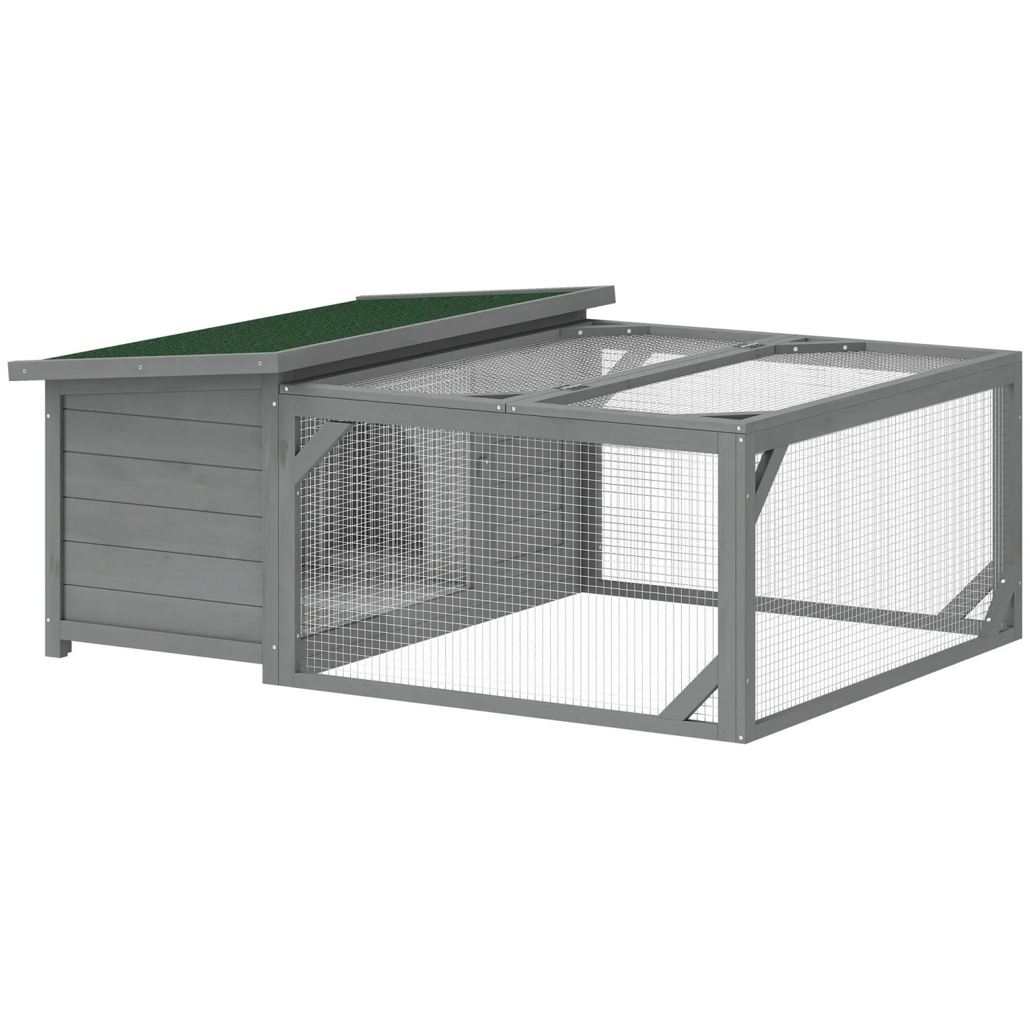PawHut Kaninchenstall Tannenholz 125,5L x 100B x 49H cm Grau