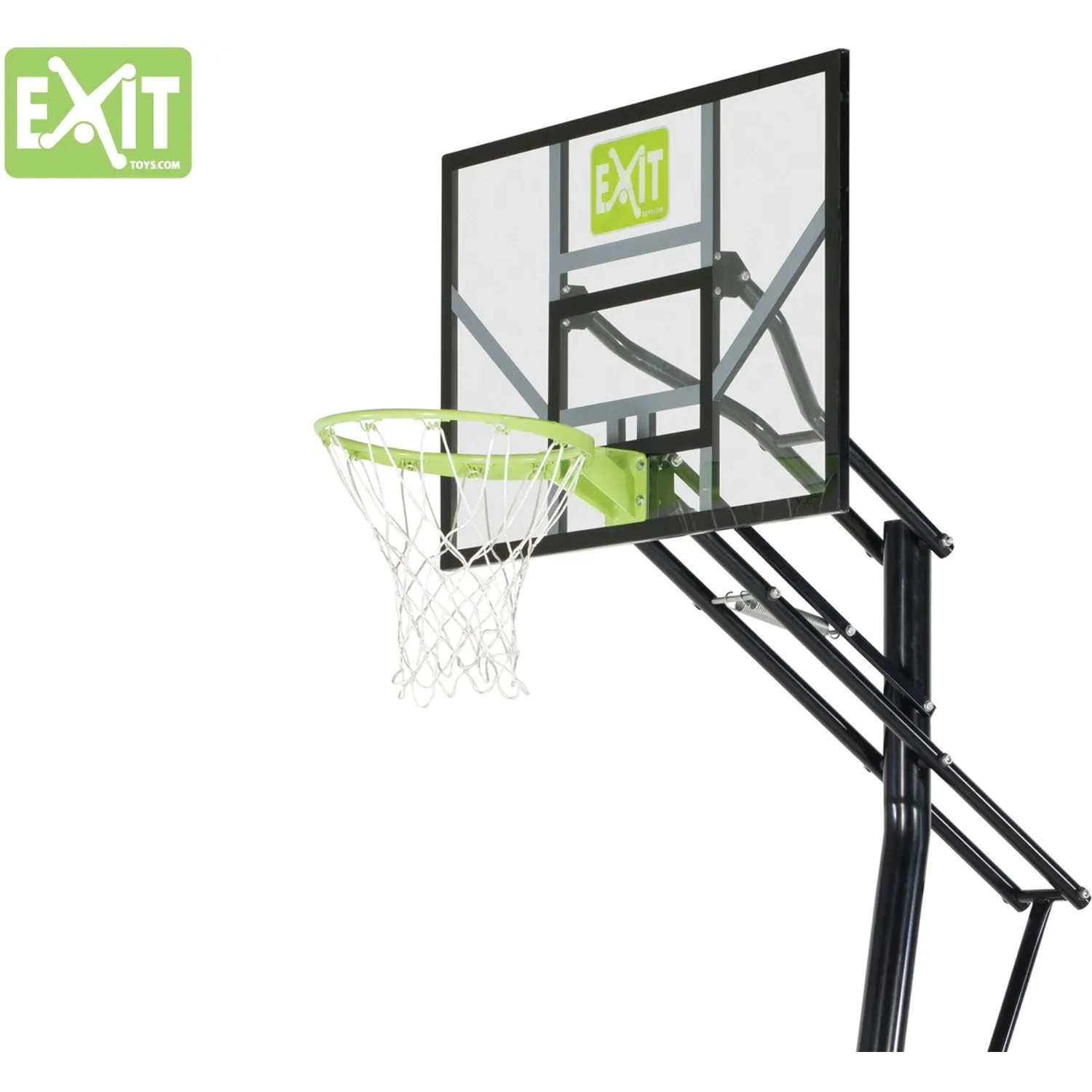 EXIT Galaxy Basketballkorb zur Bodenmontage, grün/schwarz, mit Netz und verstellbarer Höhe.