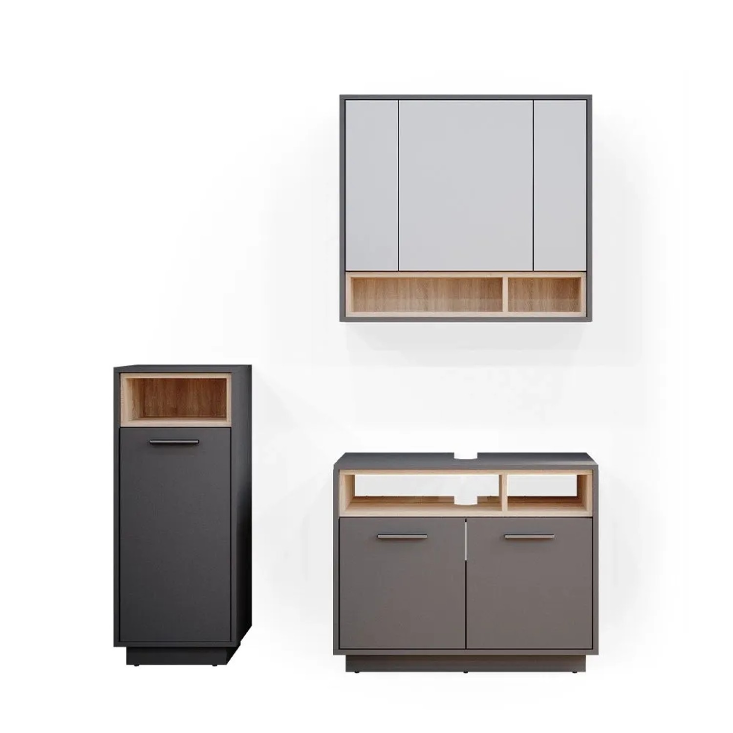 Vicco Badmöbel-Set Beatrice Anthrazit 80 x 64 3-teilig
