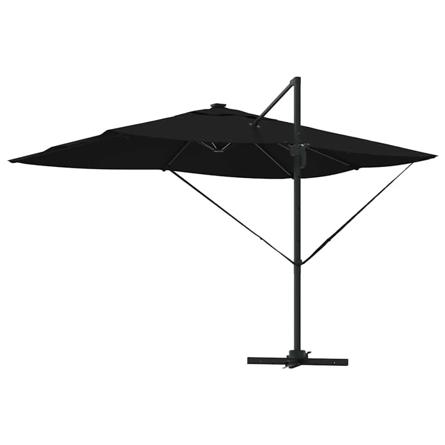 Schwarzer vidaXL Ampelschirm Roma, drehbar und mit LED-Beleuchtung für Garten und Terrasse.