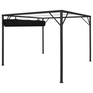 Anthrazitfarbener vidaXL Gartenpavillon 3x3 m mit eingerolltem, ausziehbarem Dach.