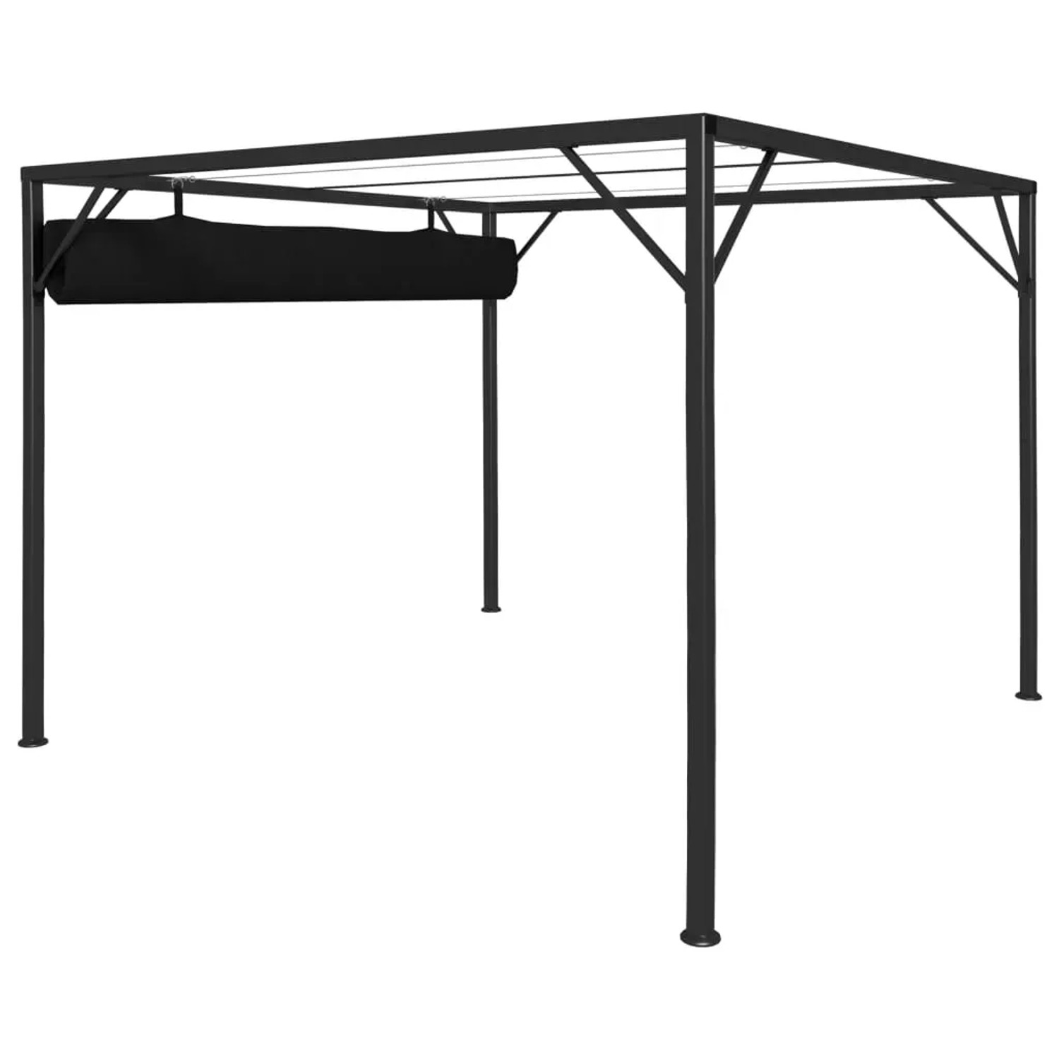 Anthrazitfarbener vidaXL Gartenpavillon 3x3 m mit eingerolltem, ausziehbarem Dach.