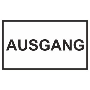 Weißes Ausgangsschild, 25x15 cm, mit schwarzer Schrift und Umrandung.