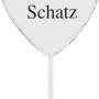 Antikweißer Gartenstecker in Herzform mit Schriftzug "Mein Schatz", 35 cm hoch.