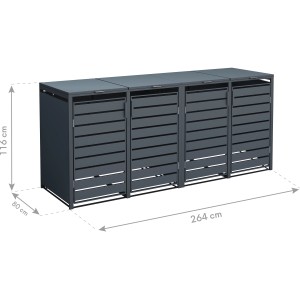 Westmann Mülltonnenbox Kubus 4er, Anthrazit, für vier 240 l Tonnen, aus Metall.