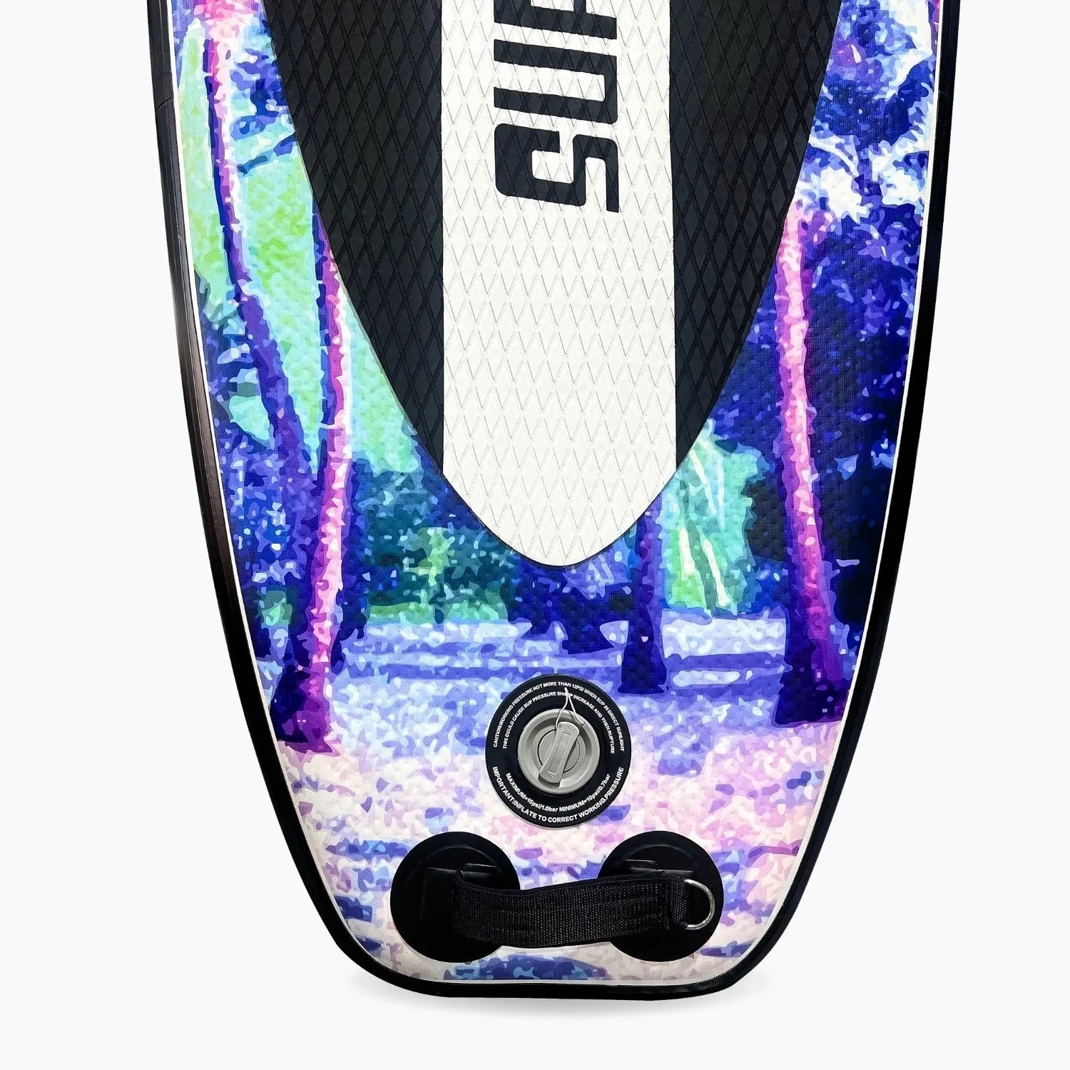 Suprfit Stand-Up Paddling Board Sunset Vice mit tropischem Palmen-Design in Blau/Pink, Ventil und D-Ring. Für Wassersport.