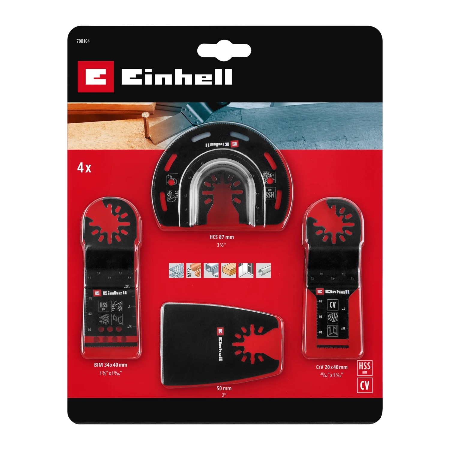 Einhell Multitool-Set, 4-teilig: Sägeblätter und Schaber für Multifunktionswerkzeuge.