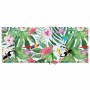 Mehrfarbige Hochlehner-Auflagen (6 Stk.) mit tropischem Vogel- und Blumenmuster.