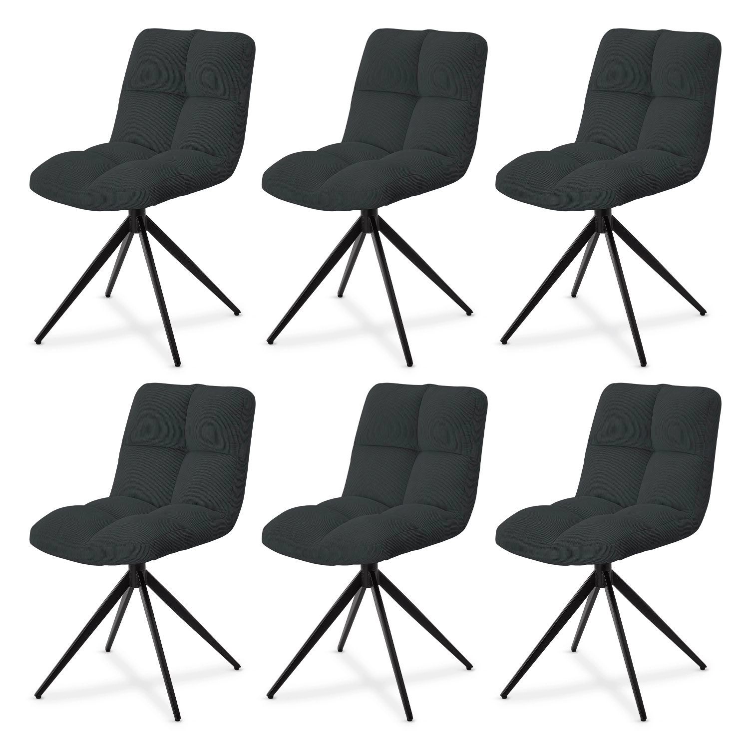 Juskys Drehstuhl Dallas 6er Set Cord Dunkelgrau