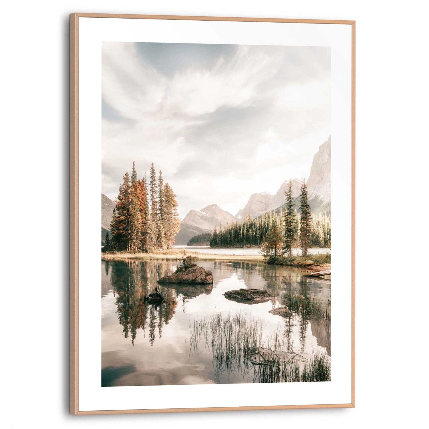 Reinders Gerahmtes Bild Bergsee für Wohnzimmer 40 cm x 30 cm Beige