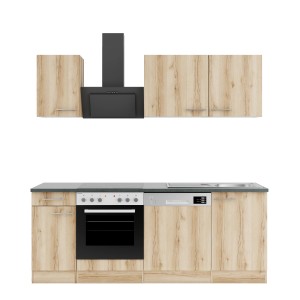 OPTIFIT Küchenzeile Livorno290, 210 cm, Wildeiche Nachbildung mit E-Geräten.