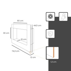 Technische Zeichnung der anthrazitfarbenen, befliesbaren Protektor Wandnische (30x60cm) aus Polystyrol mit Maßangaben.