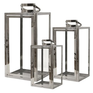 Mojawo 3er Set Edelstahl Windlichter/Laternen (30/40/53cm) für Garten & Terrasse.