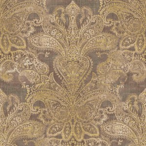 Braun-goldene Vliestapete mit orientalischem Paisley-Muster für Wohn- und Schlafzimmer.
