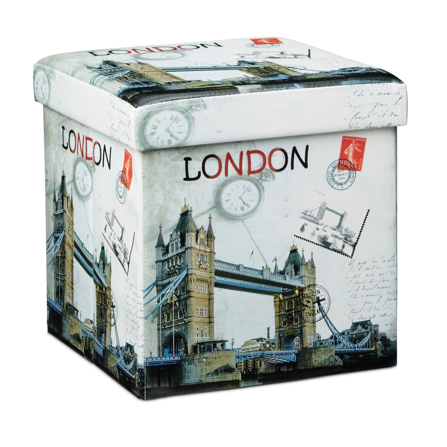 Relaxdays Sitzhocker Kunstleder London Faltbar mit Stauraum 38 cm x 38 cm x 38 cm 2,5 kg