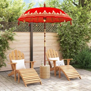Roter vidaXL Balinesischer Sonnenschirm (185x185x260cm) mit Holzgestell und Quasten im Garten.