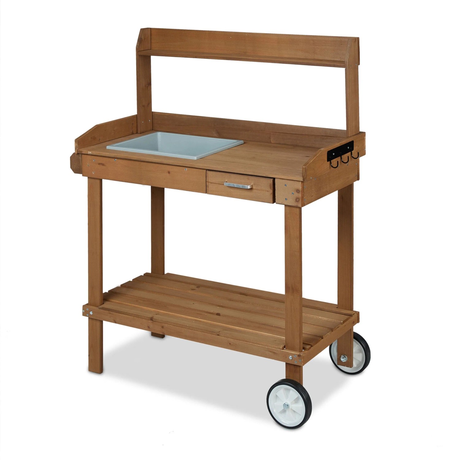 Relaxdays Pflanztisch Holz Kunststoff Metall Braun Fahrbar 120 cm x 97 cm x 49 cm 9 kg