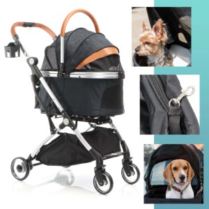 Fudajo 2In1 Hundewagen Faltbar Hundebuggy Ablage Schwarz Haustierwagen Katze