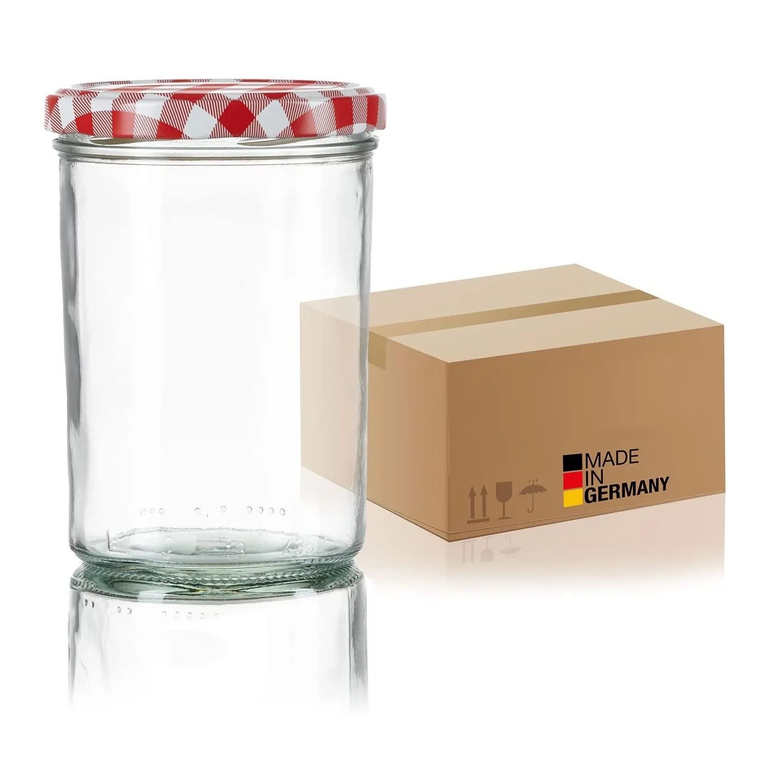 BigDean 24x Sturzgläser 435ml Einmachgläser Einweckgläser Schraubgläser Made in Germany Marmeladengläser mit Schraub Deckel TO 82 Rot Kariert