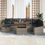Graues 9-teiliges vidaXL Garten-Sofa-Set aus Polyrattan mit Kissen und Stauraum.
