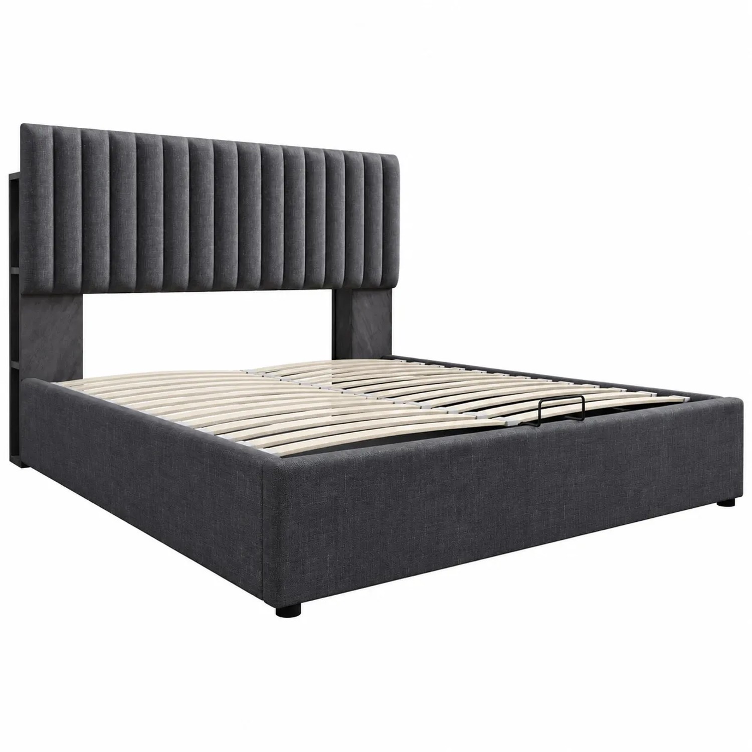 okwish Doppelbett 140x200cm mit LED USB C Stauraum Schlafzimmer Grau mit Matratze