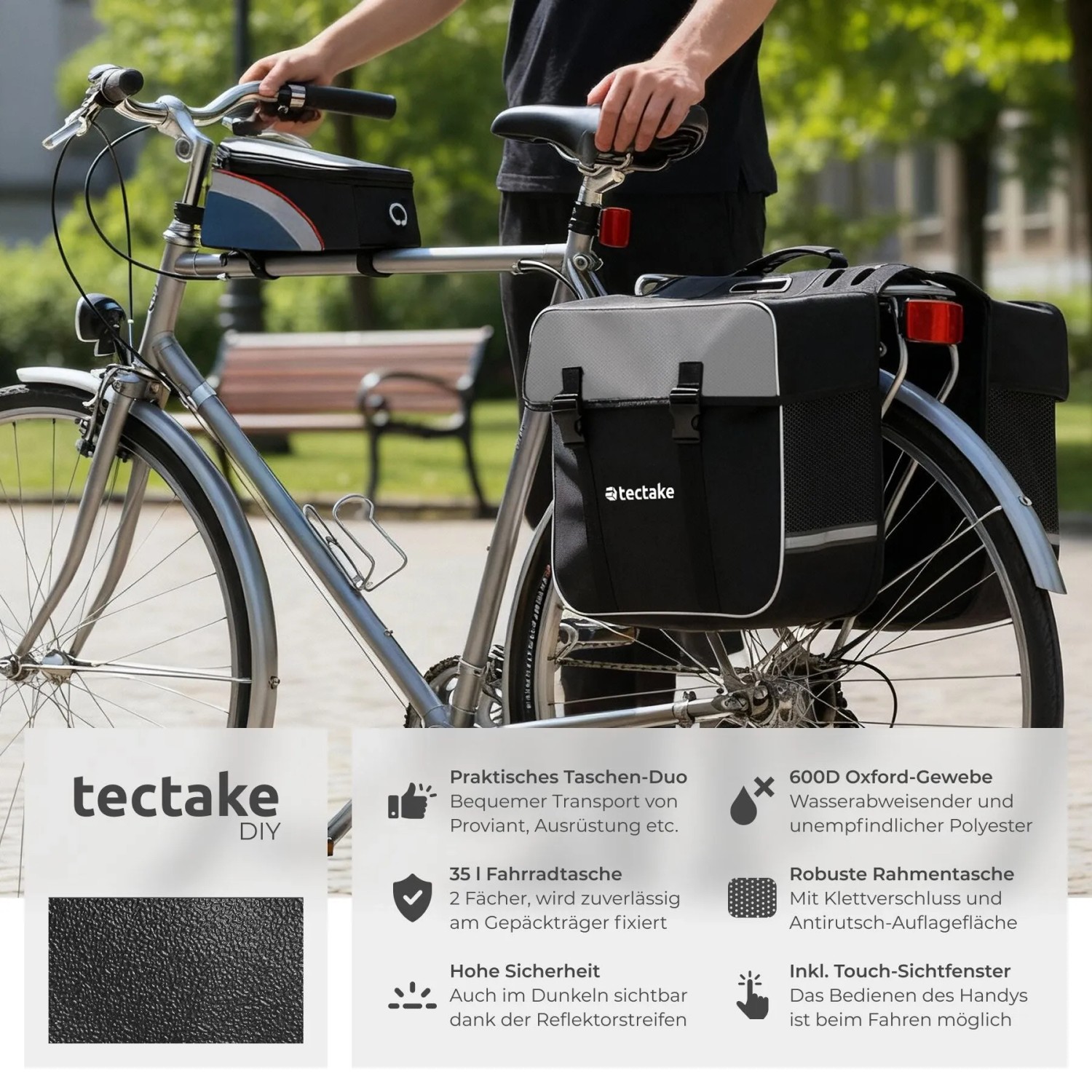 Tectake Set Fahrradtasche Georg und Fahrradrahmentasche  Große Fahrradtasche Mit 2 Fächern Rahmentasche Mit Touch Handyfach 18 x 8 5 x 8 5 cm 18 x 8 5_2