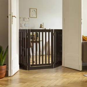 Relaxdays Absperrgitter MDF Braun Verstellbar Mit Tür Zusammenklappbar 70 cm x 154 cm x 30 cm 8,7 kg