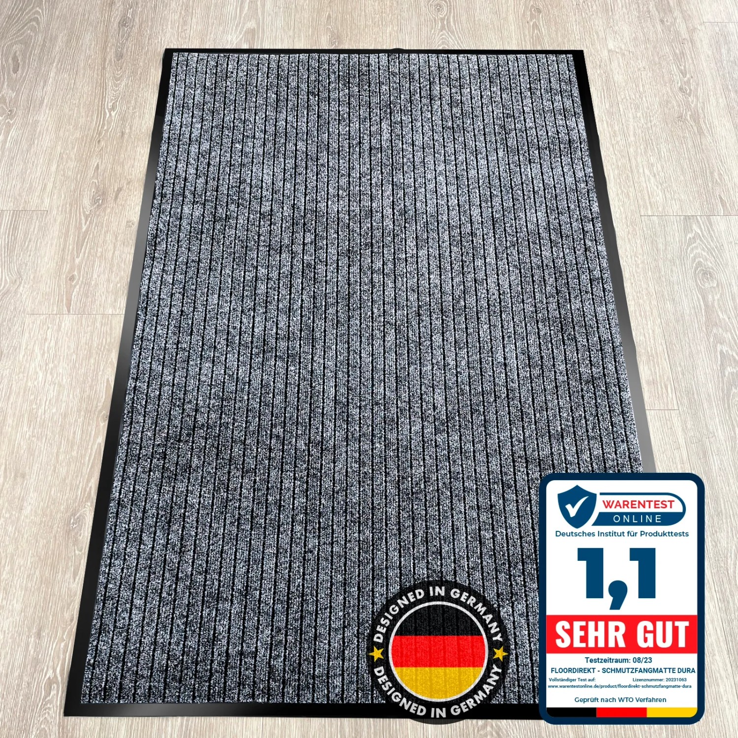 Anthrazitfarbene KARAT Schmutzfangmatte Dura, rutschfest, 90x120 cm. Türmatte für Innen- und überdachten Außenbereich.