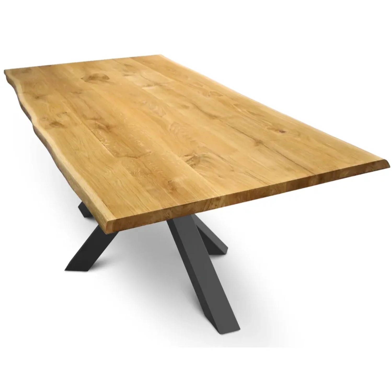 DELUKE Massivholz Wohnzimmertisch mit Baumkante RAGNAR 280x100cm Eichenholz H-Spider Gestell Esstisch Holz Küchentisch Esszimmertisch