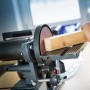 LUX Schleifauflage für Exzenterschleifer, Ø 115mm, Körnung 180, beim Schleifen von Holz.