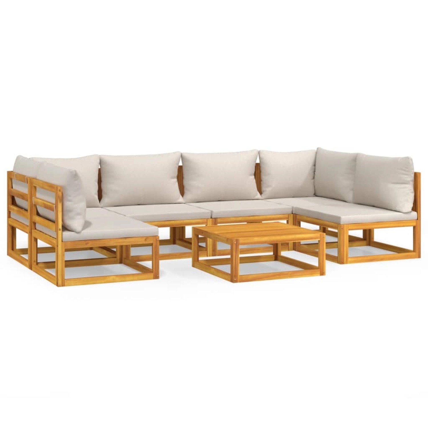 vidaXL 7-tlg Garten-Lounge-Set mit Hellgrauen Kissen Massivholz Modell 4