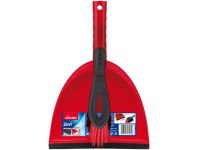 Combi-Kehrgarnitur rot/schwarz mit Kunststoffborsten und langem Stiel