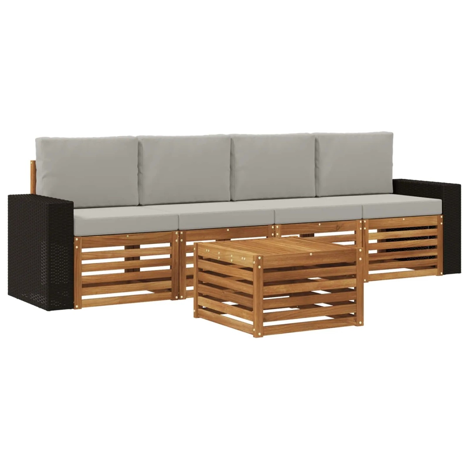 vidaXL Outdoor-Sofagarnitur mit Kissen 5 Stk Natur und Hellgrau 3384002