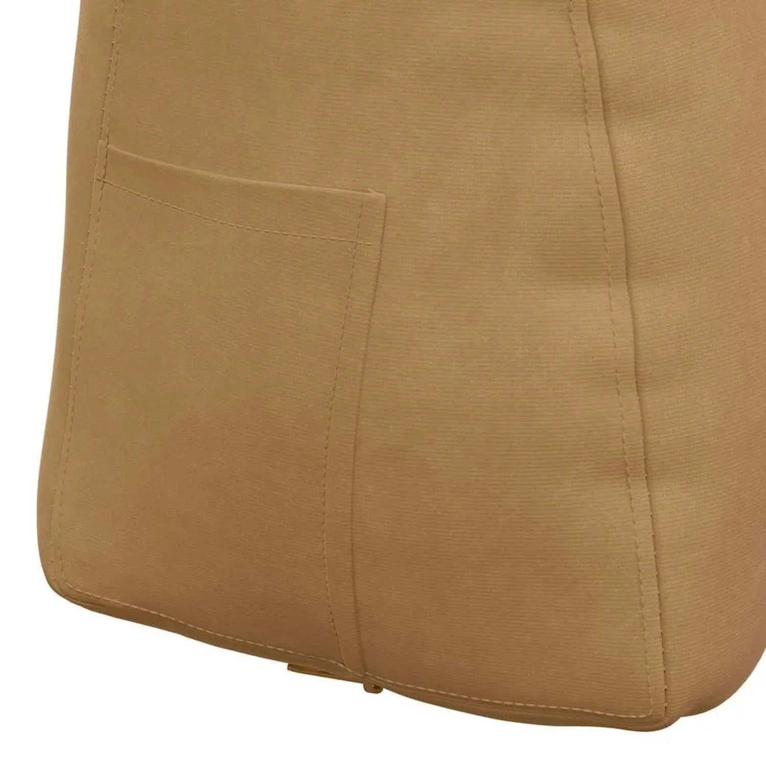 Braunes Samt-Rückenkissen mit sichtbarer Textur, praktischer Seitentasche und feinen Nähten. Ergonomisches Kissen.
