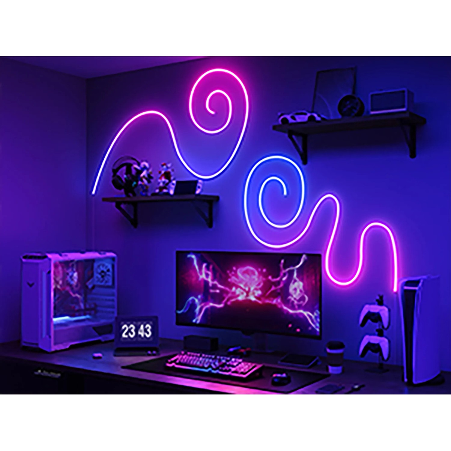 Govee Neon Lichtschlauch H61D4-W 2, weiß, als dekorative LED-Beleuchtung im Gaming-Zimmer.