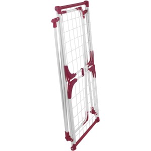 Zusammengeklappter, weiß-pinker Wenko Wäscheständer Summer Dry (76x153x46cm).