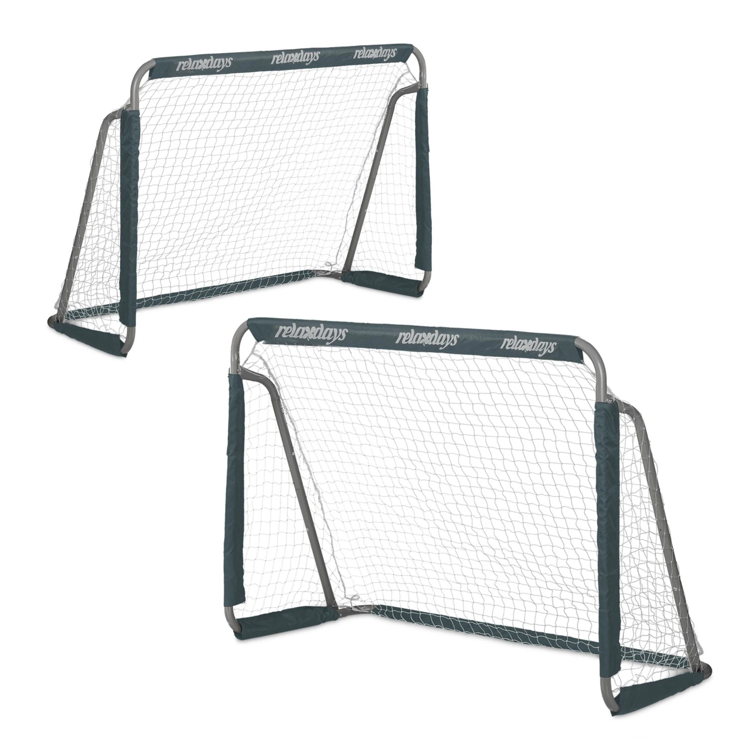 Relaxdays Fußballtore 2er Set Eisen Grau Weiß 110 cm x 150 cm x 75 cm