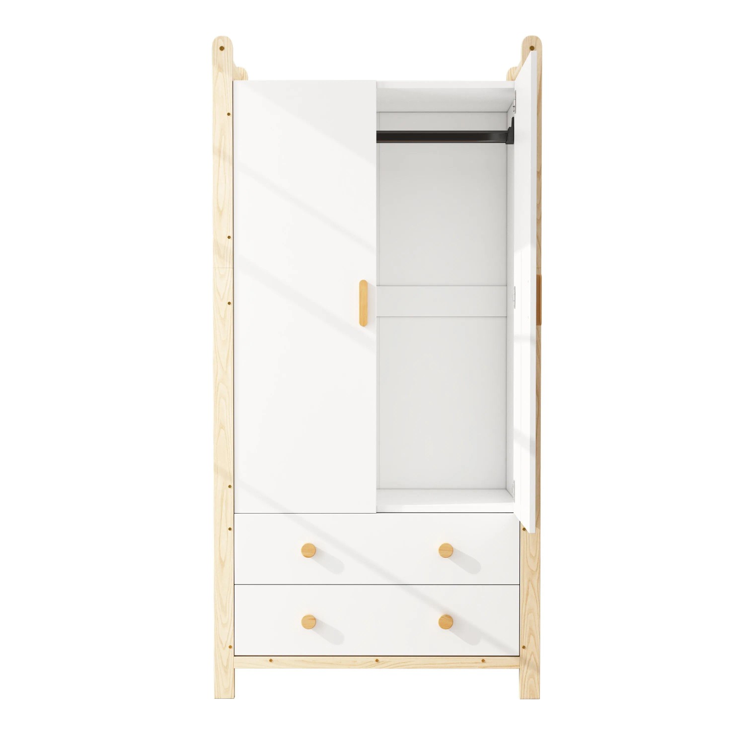 okwish Kleiderschrank mit Kleiderstange Schubladen Schlafzimmer 90x45x180cm Weiß