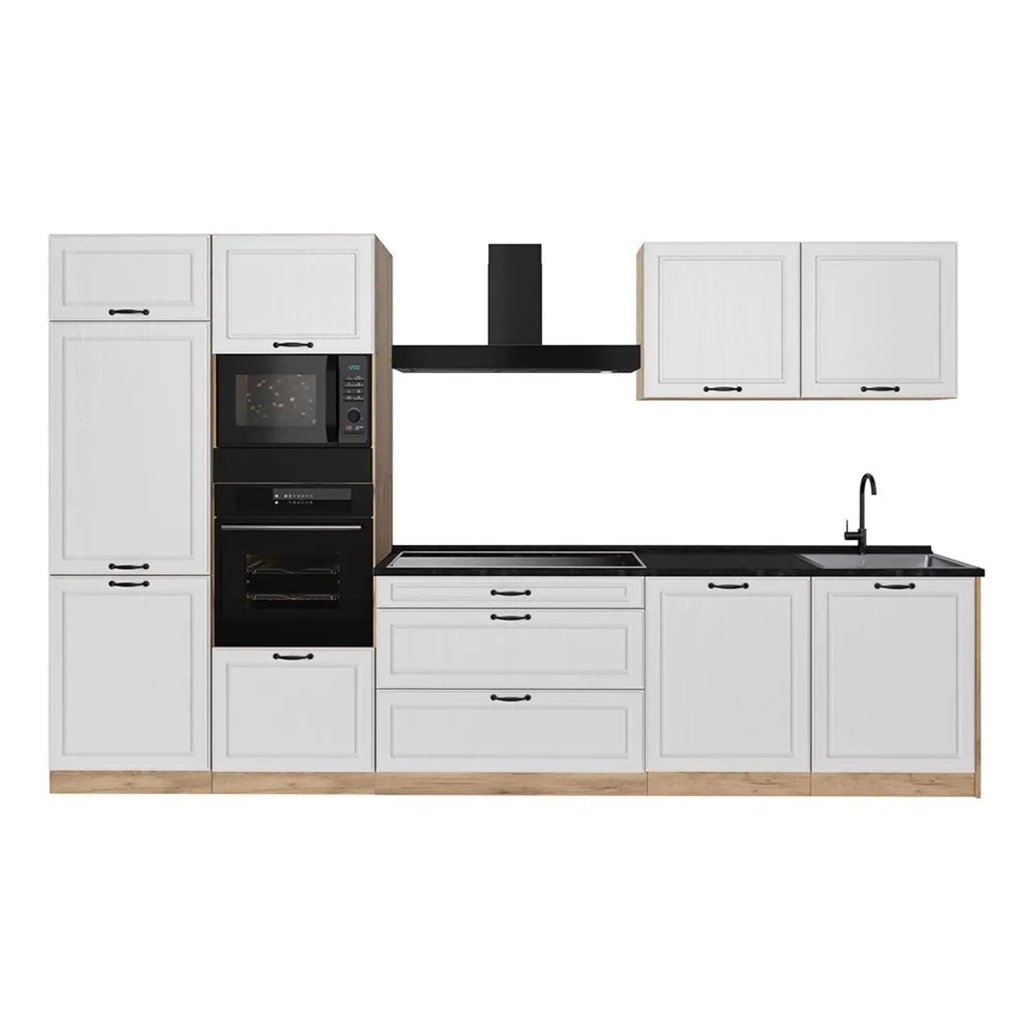 Vicco Küchenzeile R-Line Weiß Landhaus/Goldkraft Eiche 340 x 207 ohne Arbeitsplatte Art Nr 68061