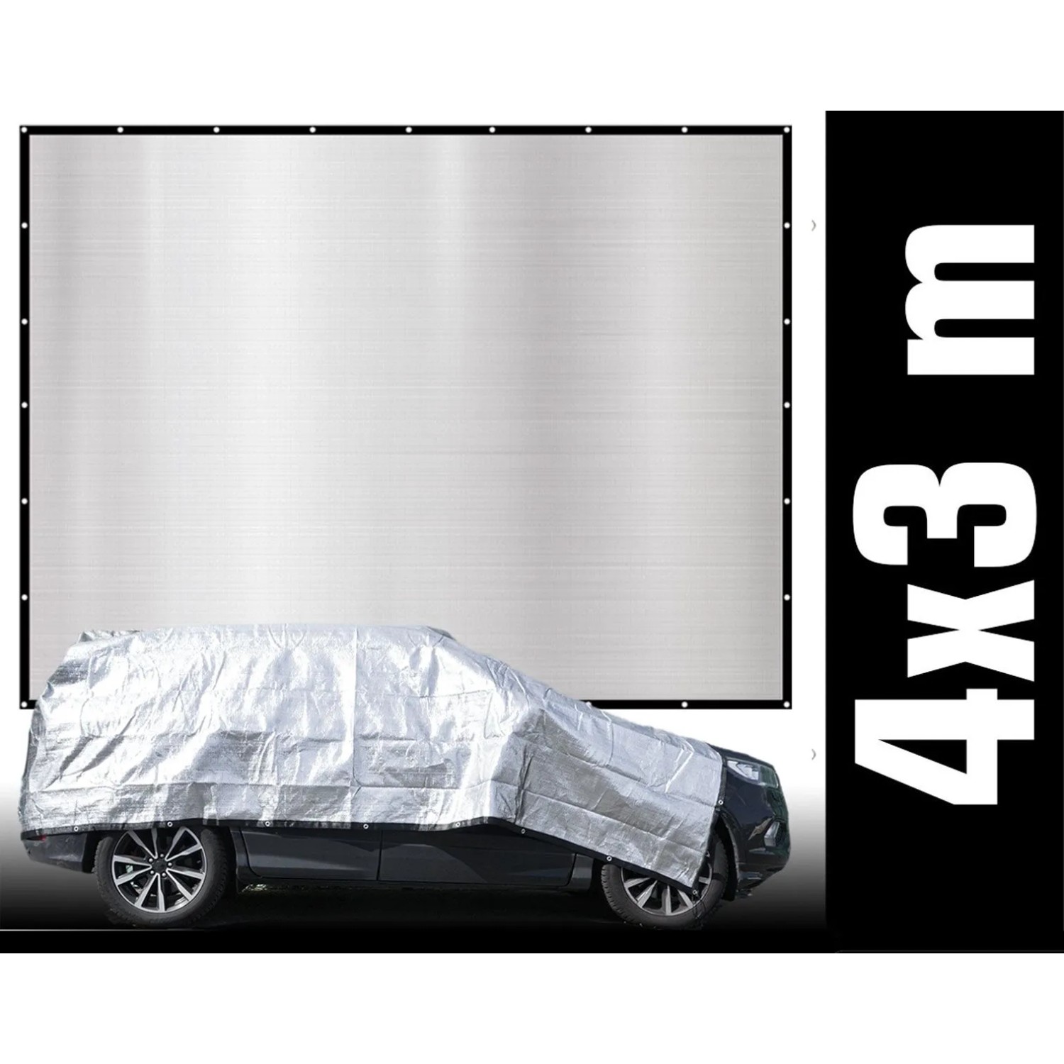 AMANKA Sonnensegel 3 x 4 m Alu Schattennetz für Auto & Garten - Alunetz mit Hitzeschutz, Aluminium Sonnenschutz Plane - Schattenspender für Hund & Camping
