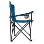 Blauer Wellogic Campingstuhl, faltbar mit Getränkehalter, Seitenansicht.