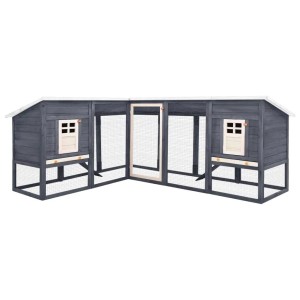 Grau-weißer vidaXL Kaninchenstall mit Freilauf aus Tannenholz.