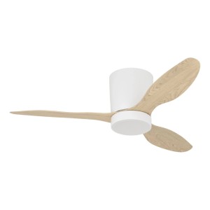 Eglo LED-Deckenventilator Baracares, weiß mit drei Holzoptik-Flügeln. Modernes Design, 106 cm Durchmesser.