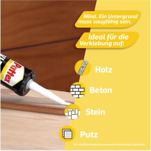 Pattex Montagekleber Kartusche für Holz, Beton, Stein und Putz. Kleben statt Bohren.