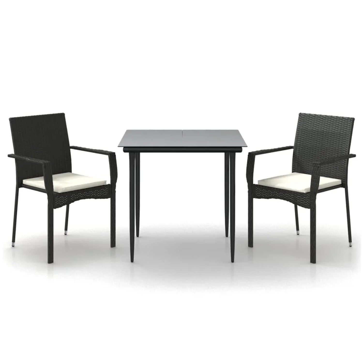 vidaXL 3-Tlg Garten-Essgruppe mit Kissen Schwarz Poly Rattan 3185119